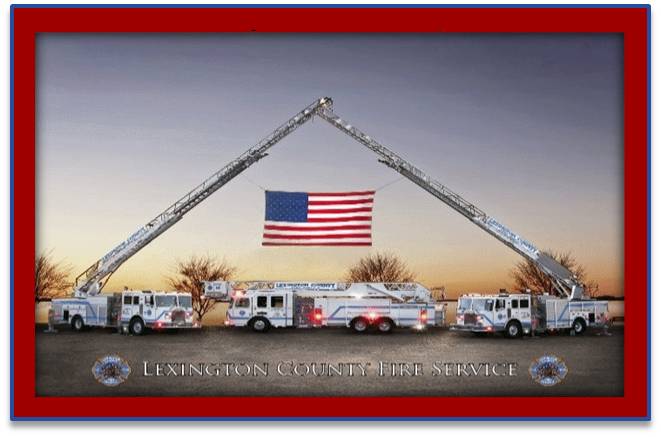 Image of Firetrucks Displaying the US Flag